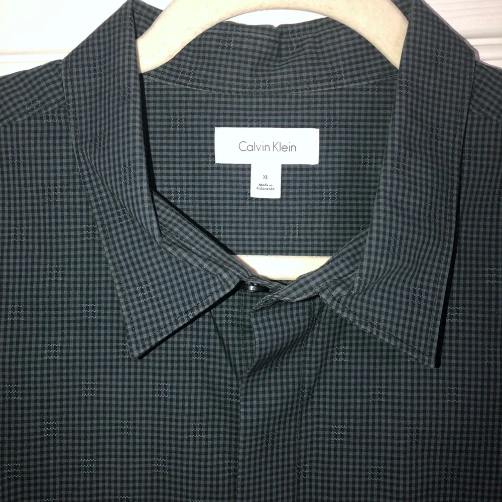 Calvin Klein blue small check short sleeve button down shirt men’s size XL - Picture 5 of 8